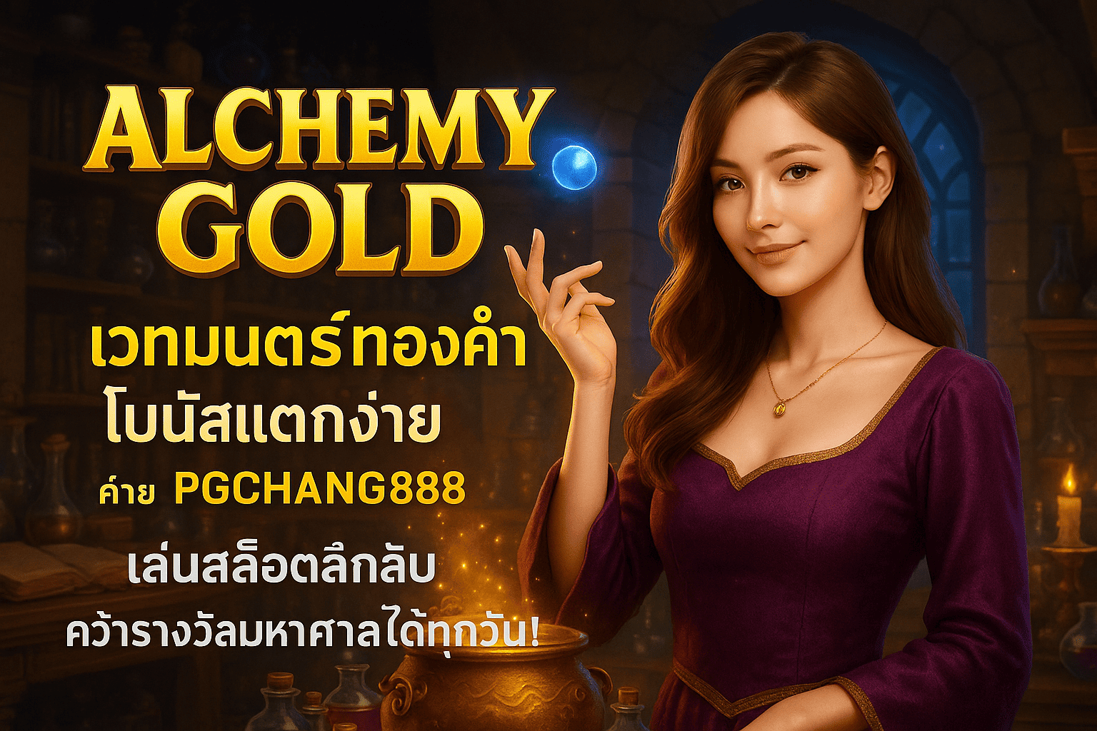 ALCHEMY GOLD สล็อตเวทมนตร์ทองคำ โบนัสแตกง่าย ค่าย PGCHANG888